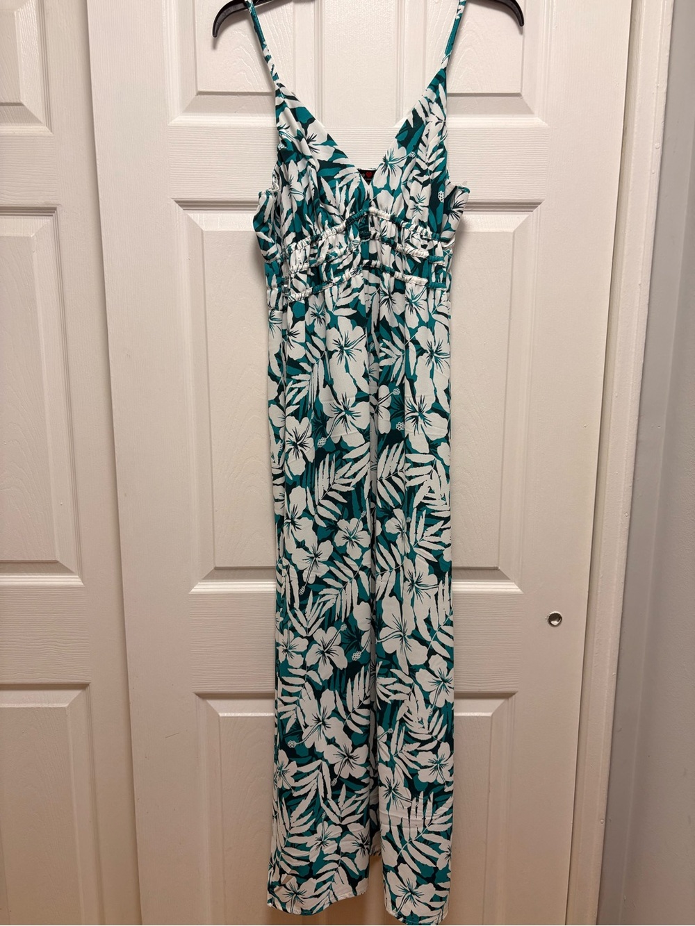Absolutely Teal and White Floral Maxi Jumpsuit